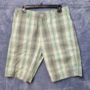 FOX Riders Company Plaid Shorts Mens Size 32 Casual Blue‎ Green Gray